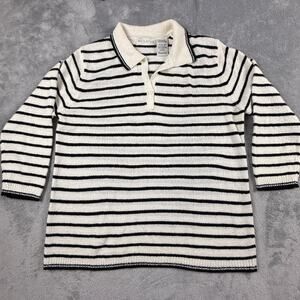 White Stag Womens Striped Polo Sweater Knit Top XL Black White